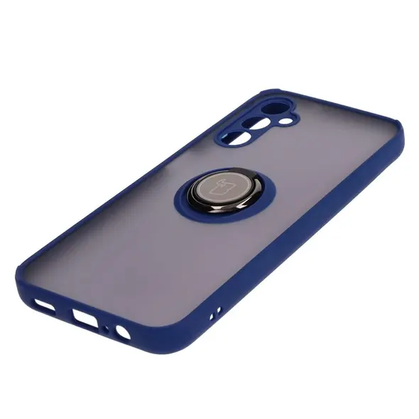 Etui z uchwytem na palec Bizon Case Hybrid Ring do Samsung Galaxy M14 5G przydymione z granatową ramką