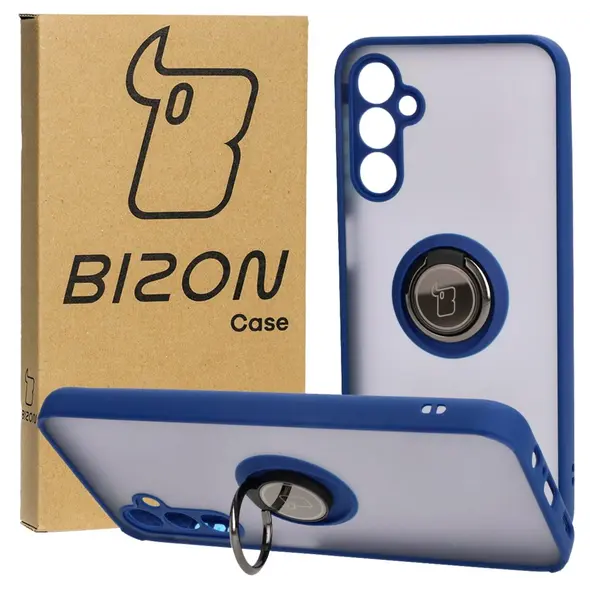 Etui z uchwytem na palec Bizon Case Hybrid Ring do Samsung Galaxy M14 5G przydymione z granatową ramką