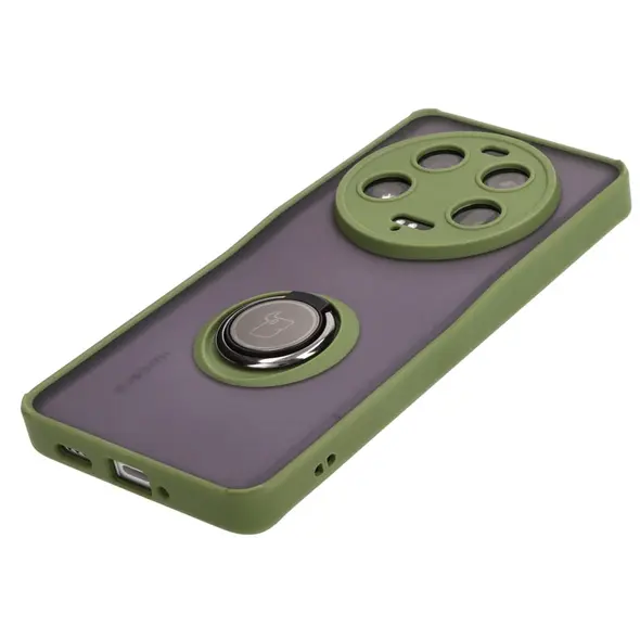 Etui z uchwytem na palec Bizon Case Hybrid Ring do Xiaomi 13 Ultra przydymione z zieloną ramką