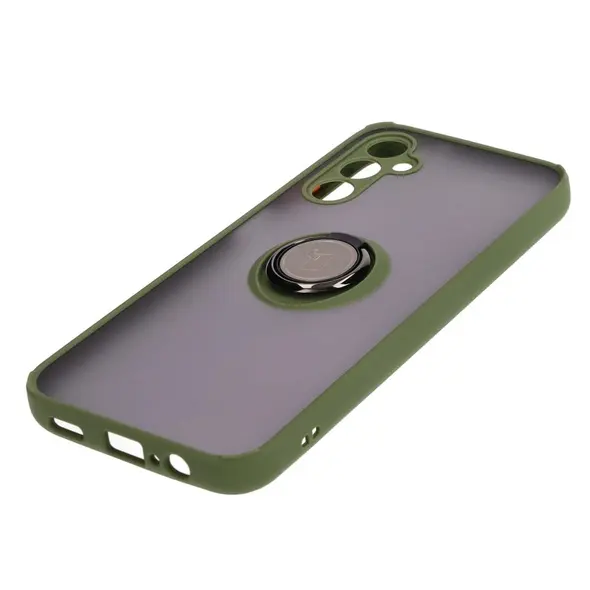 Etui z uchwytem na palec Bizon Case Hybrid Ring do Samsung Galaxy M14 5G przydymione z zieloną ramką