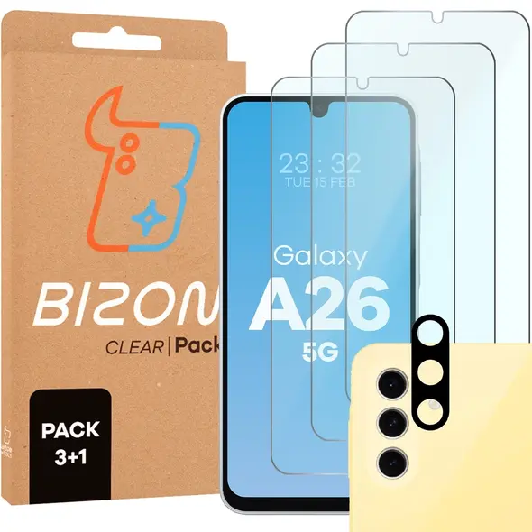 3x szkło na ekran + 1x na aparat BIZON Clear 2 Pack do Samsung Galaxy A26 5G