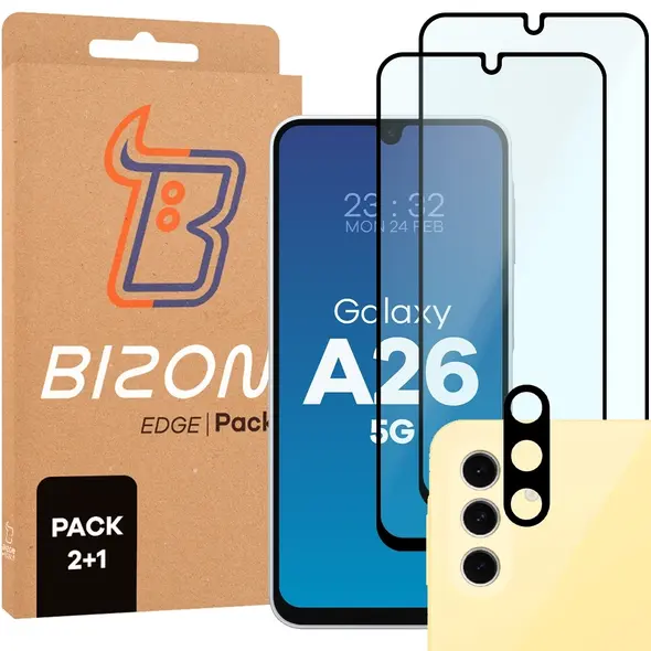2x szkło na ekran + 1x na aparat Bizon Edge 2 Pack do Samsung Galaxy A26 5G