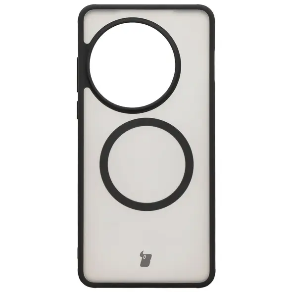 Etui z pierścieniem magnetycznym Bizon Case MatteO do OnePlus 13 półprzezroczyste z czarną ramką