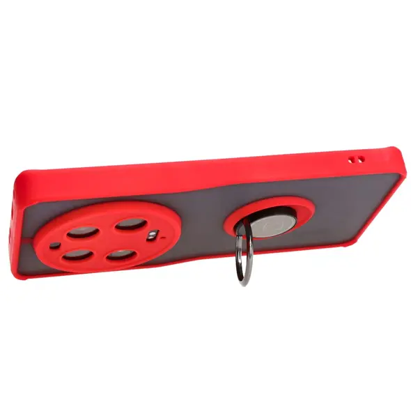 Etui z uchwytem na palec Bizon Case Hybrid Ring do Xiaomi 13 Ultra przydymione z czerwoną ramką
