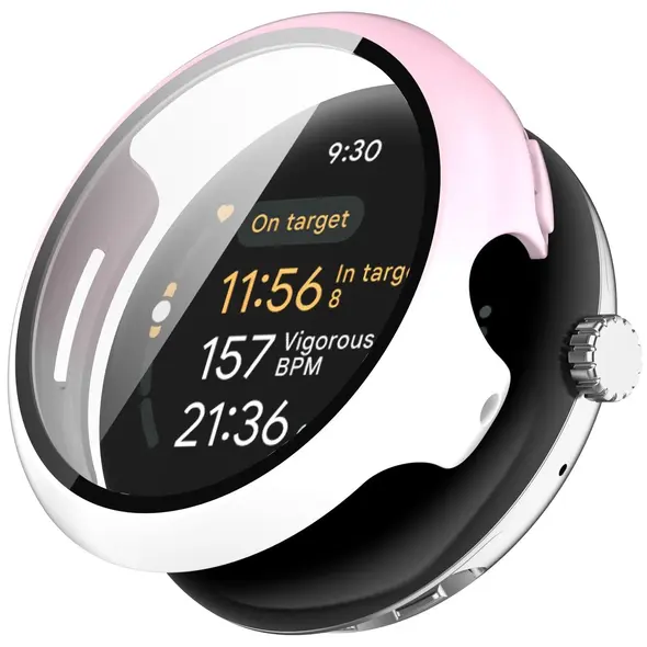 Etui ze szkłem do zegarka Bizon Case+Glass Watch do Google Pixel Watch 3 41mm białoróżowe