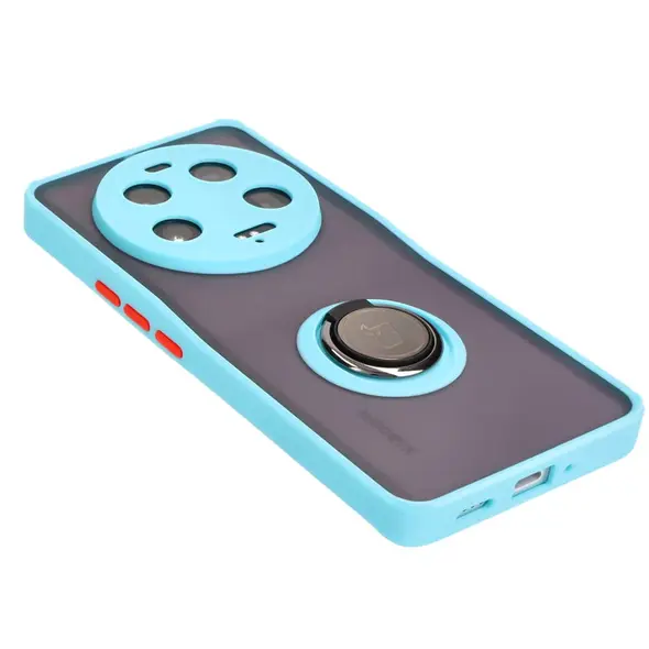 Etui z uchwytem na palec Bizon Case Hybrid Ring do Xiaomi 13 Ultra przydymione z jasnoniebieską ramką