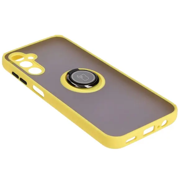 Etui z uchwytem na palec Bizon Case Hybrid Ring do Samsung Galaxy M14 5G przydymione z żółtą ramką