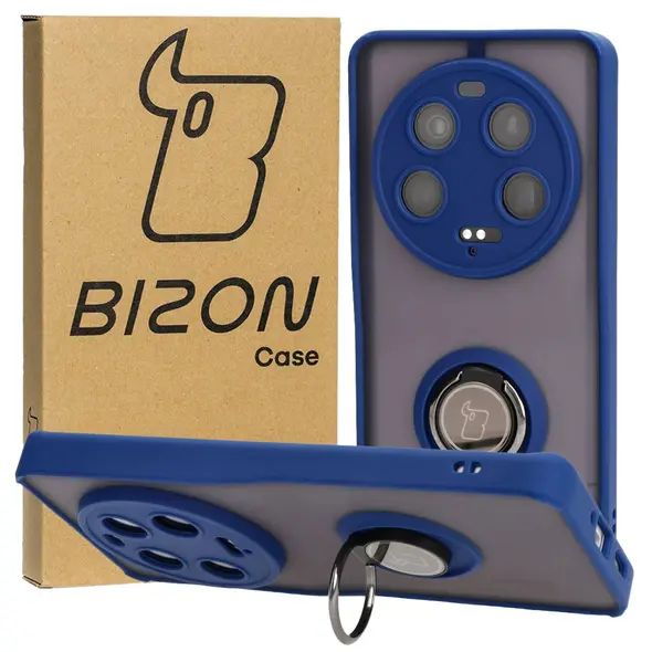 Etui z uchwytem na palec Bizon Case Hybrid Ring do Xiaomi 13 Ultra przydymione z granatową ramką