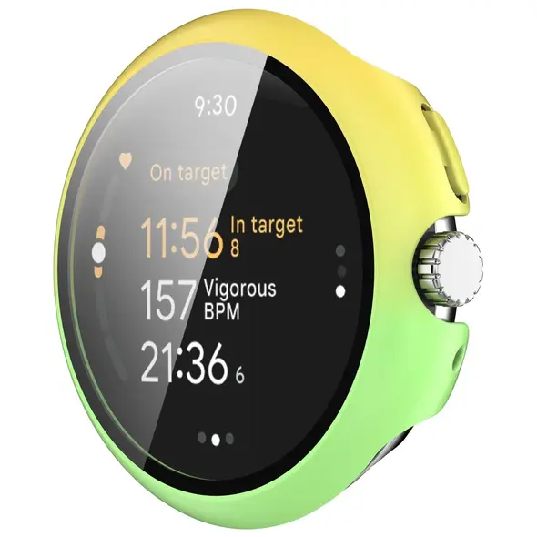 Etui ze szkłem do zegarka Bizon Case+Glass Watch do Google Pixel Watch 3 45mm żółtozielone