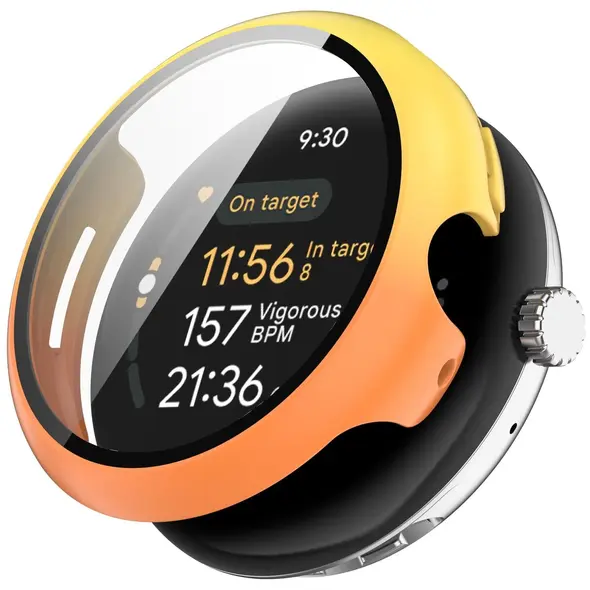 Etui ze szkłem do zegarka Bizon Case+Glass Watch do Google Pixel Watch 3 41mm żółtopomarańczowe