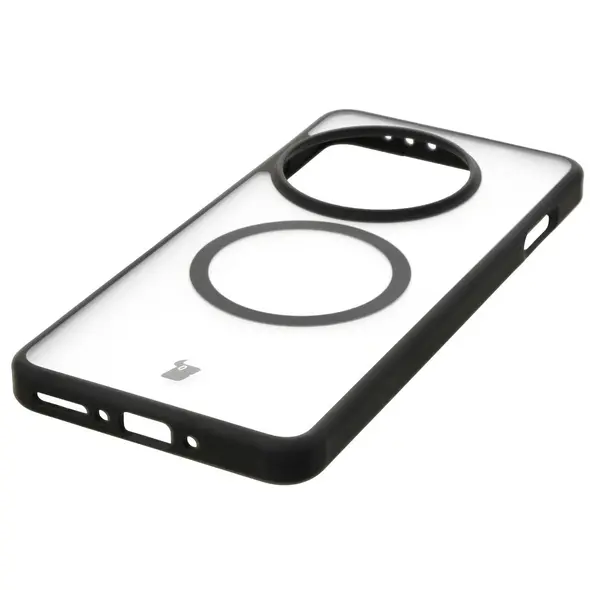 Etui z pierścieniem magnetycznym Bizon Case MatteO do OnePlus 13 półprzezroczyste z czarną ramką