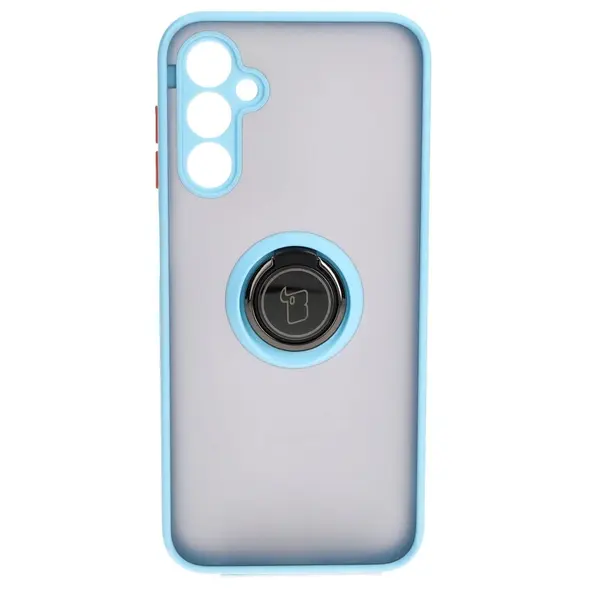 Etui z uchwytem na palec Bizon Case Hybrid Ring do Samsung Galaxy M14 5G przydymione z jasnoniebieską ramką