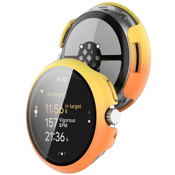 Etui ze szkłem do zegarka Bizon Case+Glass Watch do Google Pixel Watch 3 45mm żółtopomarańczowe