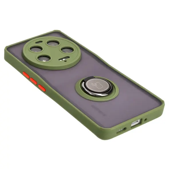 Etui z uchwytem na palec Bizon Case Hybrid Ring do Xiaomi 13 Ultra przydymione z zieloną ramką