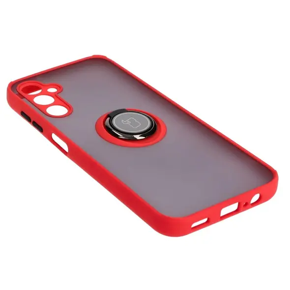 Etui z uchwytem na palec Bizon Case Hybrid Ring do Samsung Galaxy M14 5G przydymione z czerwoną ramką