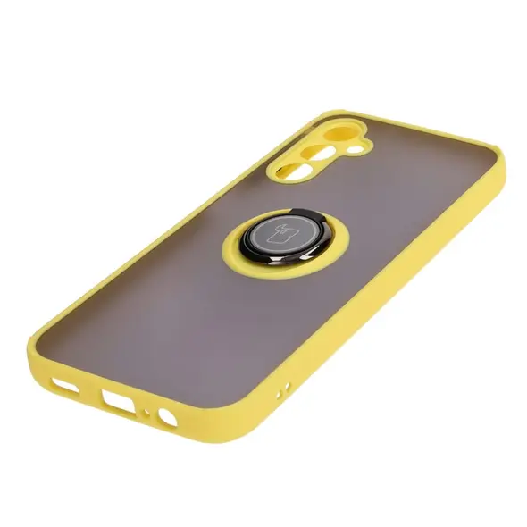 Etui z uchwytem na palec Bizon Case Hybrid Ring do Samsung Galaxy M14 5G przydymione z żółtą ramką