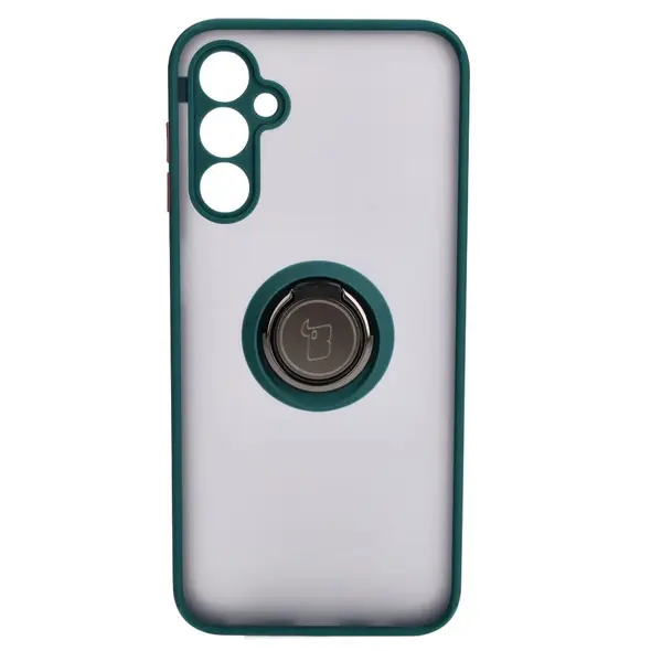 Etui z uchwytem na palec Bizon Case Hybrid Ring do Samsung Galaxy M14 5G przydymione z ciemnozieloną ramką