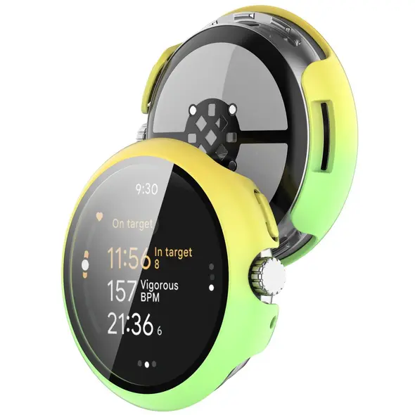 Etui ze szkłem do zegarka Bizon Case+Glass Watch do Google Pixel Watch 3 41mm żółtozielone