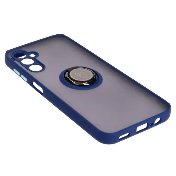Etui z uchwytem na palec Bizon Case Hybrid Ring do Samsung Galaxy M14 5G przydymione z granatową ramką