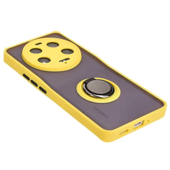 Etui z uchwytem na palec Bizon Case Hybrid Ring do Xiaomi 13 Ultra przydymione z żółtą ramką