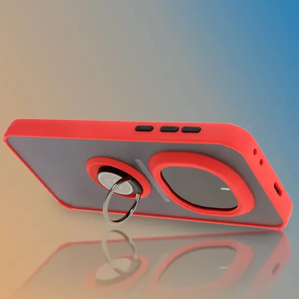 Etui z uchwytem na palec Bizon Case Hybrid Ring do Honor Magic7 Pro przydymione z czerwoną ramką