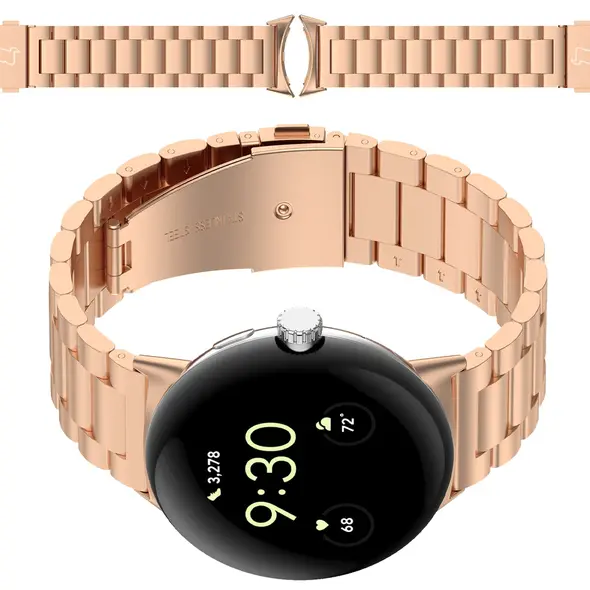 Pasek ze stali nierdzewnej Bizon Strap Watch Aura do Google Pixel Watch 3 45 mm różowozłoty