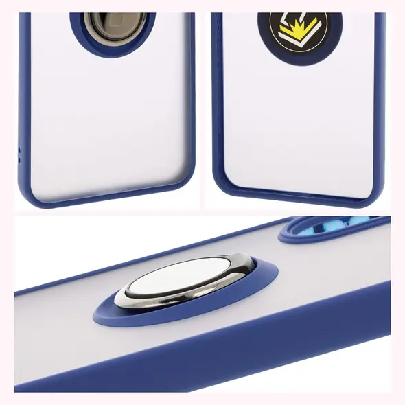 Etui z uchwytem na palec Bizon Case Hybrid Ring do Samsung Galaxy A36 5G / A56 5G przydymione z granatową ramką