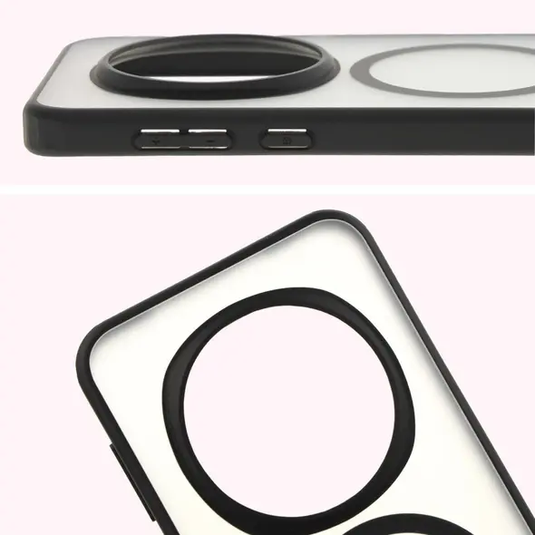 Etui z pierścieniem magnetycznym Bizon Case MatteO do Honor Magic7 Pro półprzezroczyste z czarną ramką
