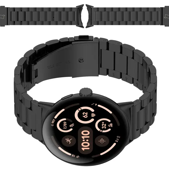 Pasek ze stali nierdzewnej Bizon Strap Watch Aura do Google Pixel Watch 3 / 2 / 1 41 mm czarny