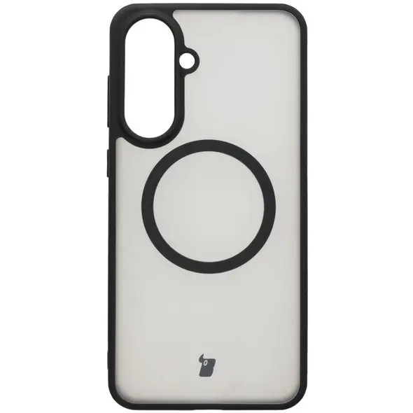 Etui z pierścieniem magnetycznym Bizon Case MatteO do Samsung Galaxy A56 5G półprzezroczyste z czarną ramką