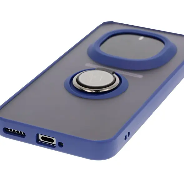 Etui z uchwytem na palec Bizon Case Hybrid Ring do Honor Magic7 Pro przydymione z granatową ramką