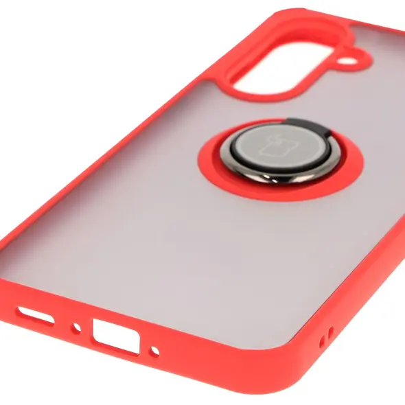 Etui z uchwytem na palec Bizon Case Hybrid Ring do Samsung Galaxy A36 5G / A56 5G przydymione z czerwoną ramką