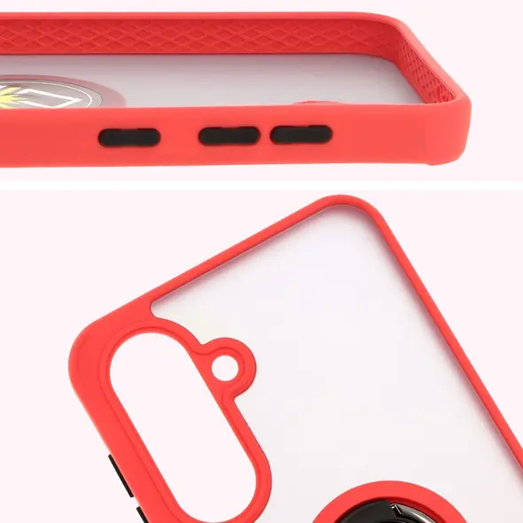 Etui z uchwytem na palec Bizon Case Hybrid Ring do Samsung Galaxy A36 5G / A56 5G przydymione z czerwoną ramką