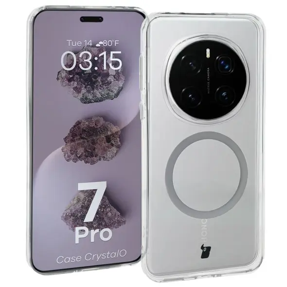 Etui z pierścieniem magnetycznym Bizon Case CrystalO do Honor Magic7 Pro przezroczyste