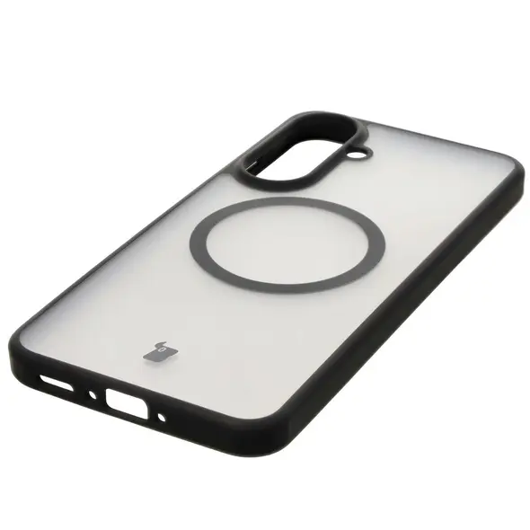 Etui z pierścieniem magnetycznym Bizon Case MatteO do Samsung Galaxy A56 5G półprzezroczyste z czarną ramką