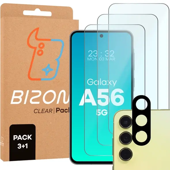 3x szkło na ekran + 1x na aparat BIZON Clear 2 Pack do Samsung Galaxy A56 5G