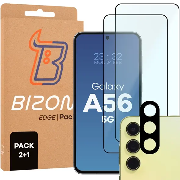 2x szkło na ekran + 1x na aparat Bizon Edge 2 Pack do Samsung Galaxy A56 5G
