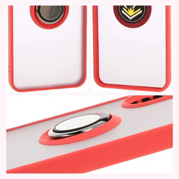 Etui z uchwytem na palec Bizon Case Hybrid Ring do Samsung Galaxy A36 5G / A56 5G przydymione z czerwoną ramką