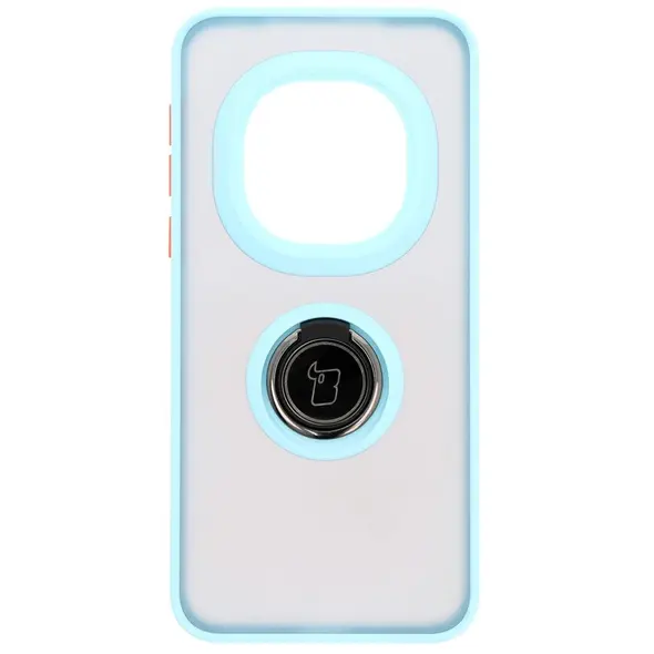 Etui z uchwytem na palec Bizon Case Hybrid Ring do Honor Magic7 Pro przydymione z jasnoniebieską ramką