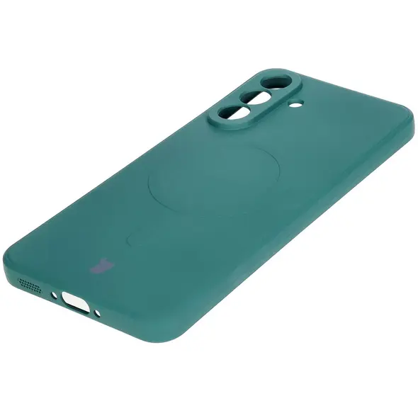 Silikonowe etui z pierścieniem magnetycznym Bizon Case Silicone Magnetic Sq do Samsung Galaxy A56 5G ciemnozielone