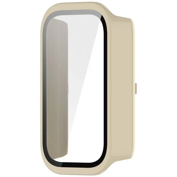 Etui ze szkłem do zegarka Bizon Case+Glass Watch do Xiaomi Smart Band 9 Active / Redmi Smart Band 3 beżowe