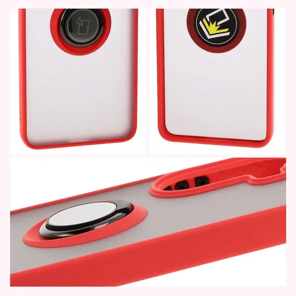 Etui z uchwytem na palec Bizon Case Hybrid Ring do Xiaomi Poco X7 Pro przydymione z czerwoną ramką