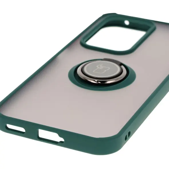 Etui z uchwytem na palec Bizon Case Hybrid Ring do Honor 200 Lite przydymione z ciemnozieloną ramką