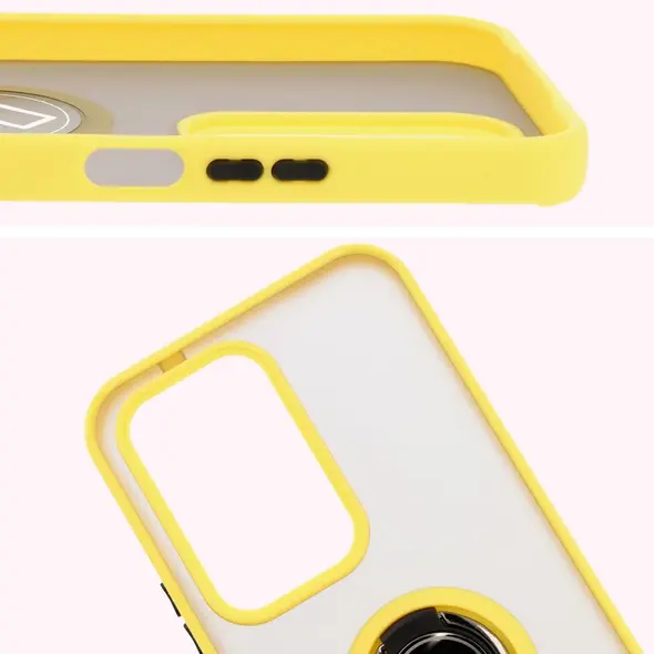 Etui z uchwytem na palec Bizon Case Hybrid Ring do Honor 200 Lite przydymione z żółtą ramką