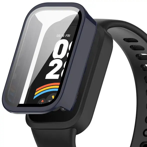 Etui ze szkłem do zegarka Bizon Case+Glass Watch do Xiaomi Smart Band 9 Active / Redmi Smart Band 3 niebieskie