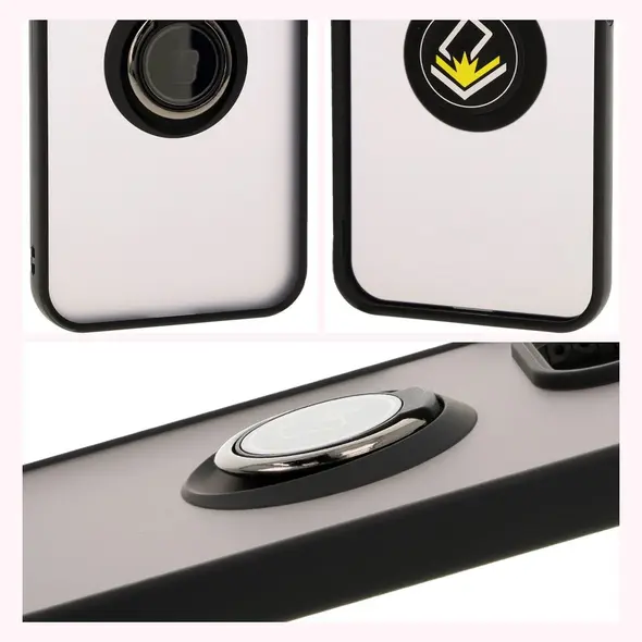 Etui z uchwytem na palec Bizon Case Hybrid Ring do Honor 200 Lite przydymione z czarną ramką