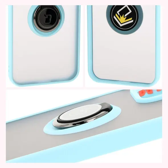 Etui z uchwytem na palec Bizon Case Hybrid Ring do Honor 200 Lite przydymione z jasnoniebieską ramką