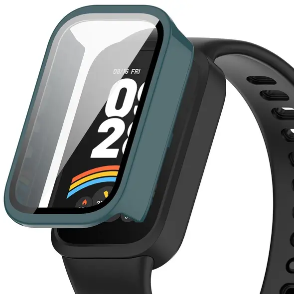 Etui ze szkłem do zegarka Bizon Case+Glass Watch do Xiaomi Mi Smart Band 9 Active / Redmi Band 3 zielone