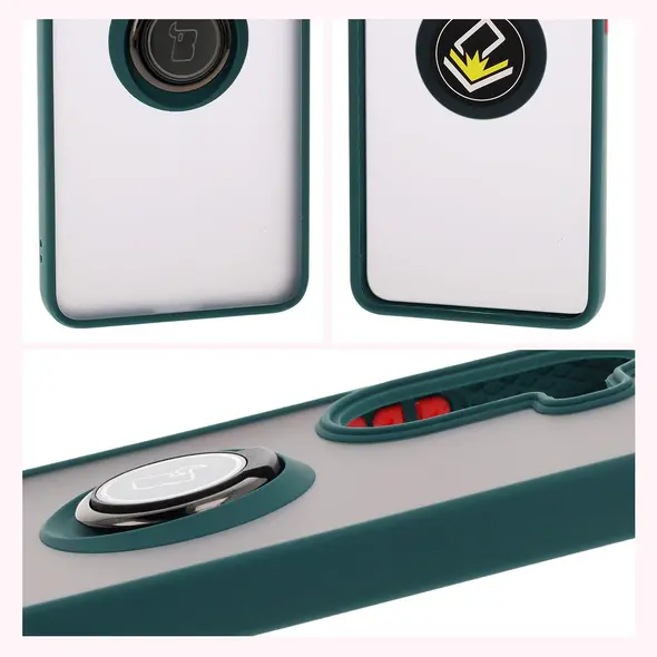 Etui z uchwytem na palec Bizon Case Hybrid Ring do Xiaomi Poco X7 Pro przydymione z ciemnozieloną ramką