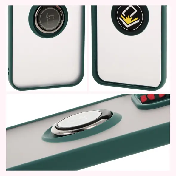 Etui z uchwytem na palec Bizon Case Hybrid Ring do Honor 200 Lite przydymione z ciemnozieloną ramką
